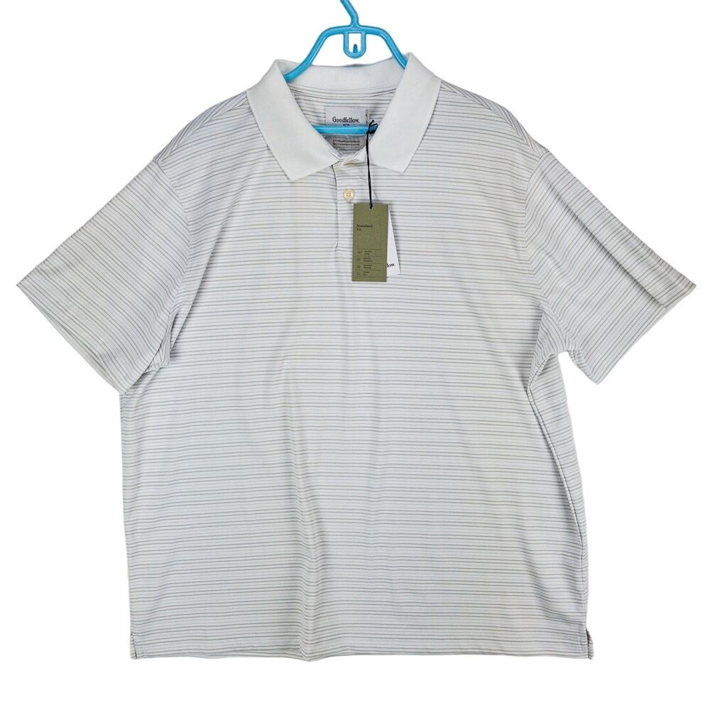 Goodfellow Polo Men's XXL Shirt Short Sleeve 2-Button White Gray Striped NWT